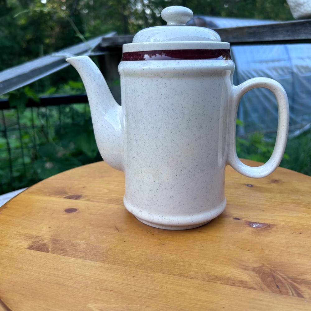Vintage Scandia Coffee Pot Teapot Cream Brown Speckled Northland Stoneware